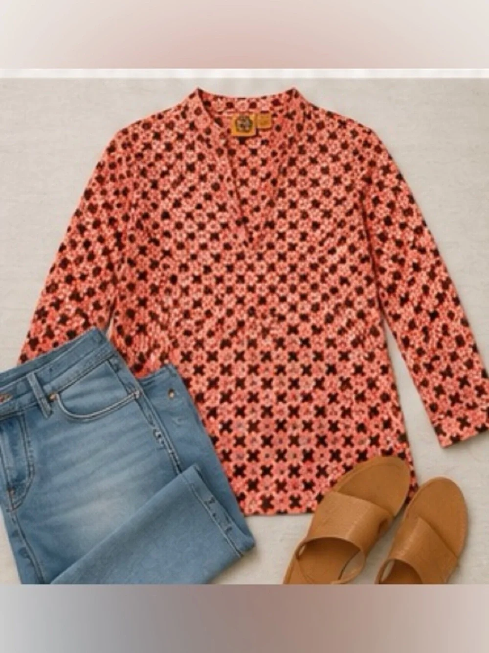 TORY BURCH Printed Cotton Tunic Blouse 100% Cotton